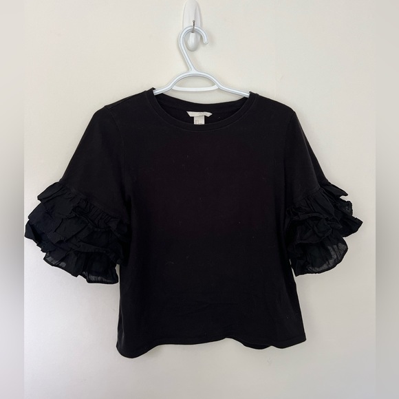 Black Ruffle Sleeve T-Shirt - Picture 1 of 3